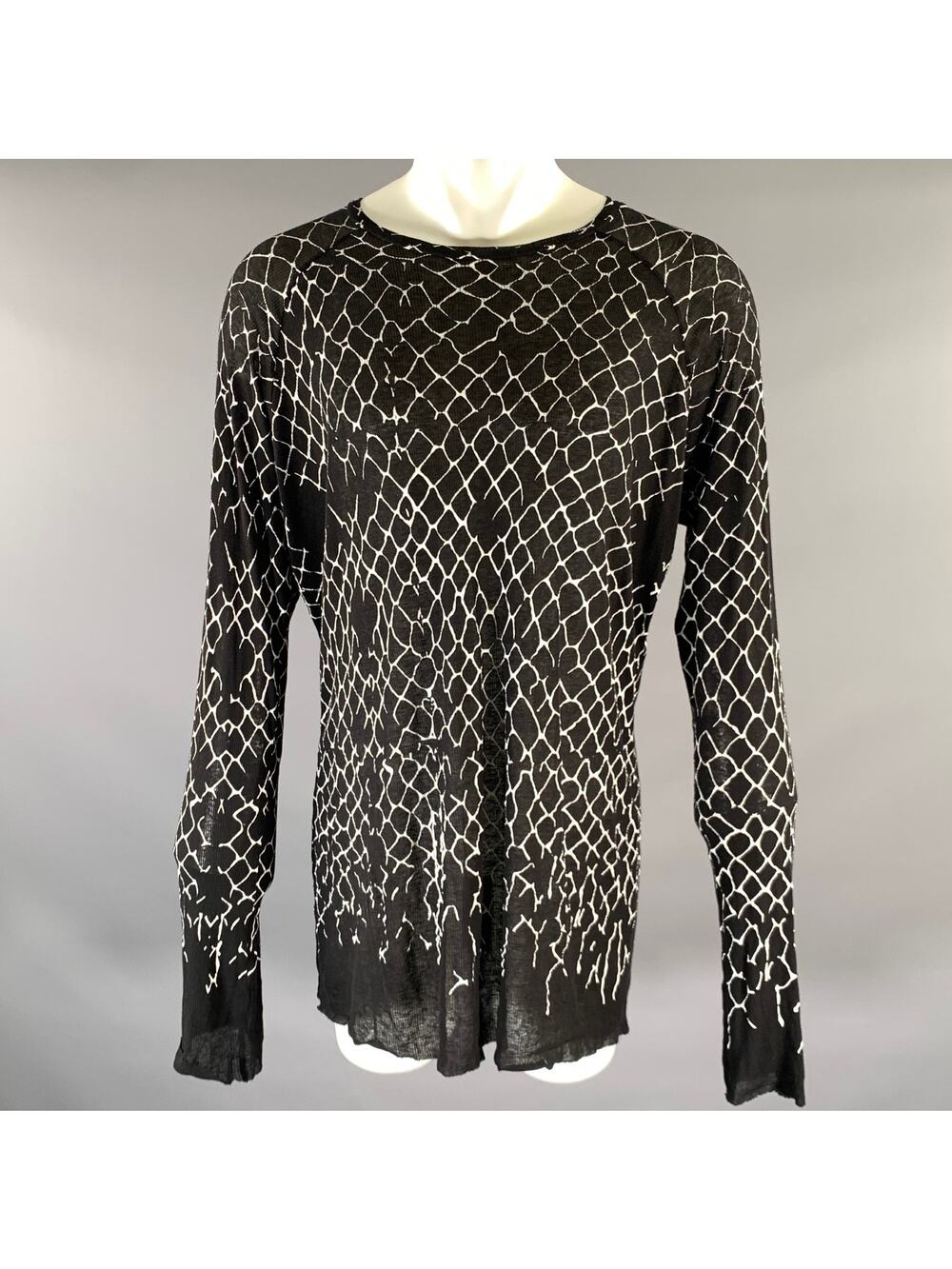 HAIDER ACKERMANN Size S Black White Print Raglan Pullover